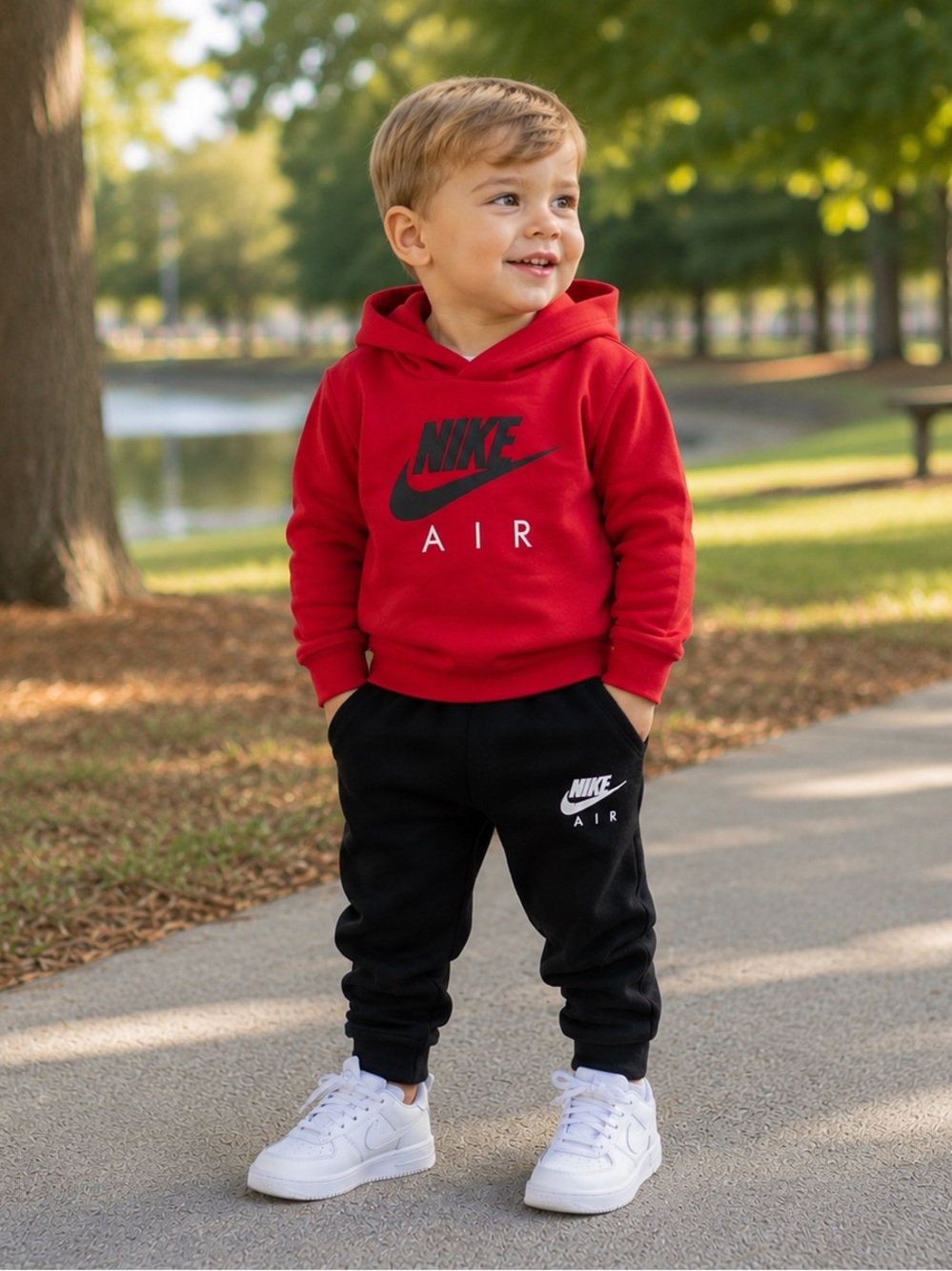 Nike Air Boys 24 Months Red Hoodie Black Jogger Pants 2-Piece Set NWT